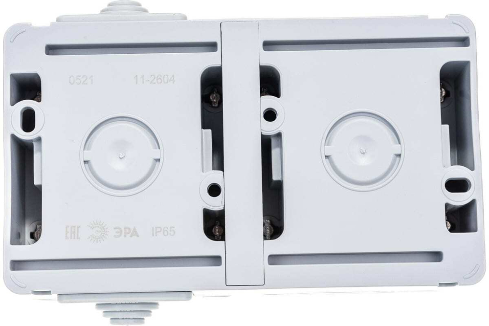 Розетка 2-местная накладная горизонтальная IP65, шторки, 16A-250В, серый Эксперт ЭРА