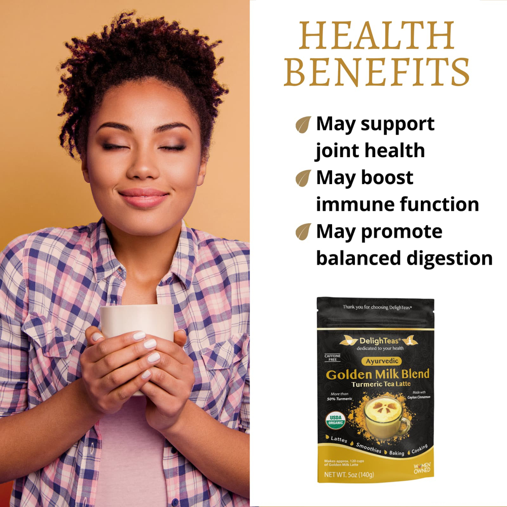 DelighTeas, Ayurvedic Golden Milk Blend, латте с чаем с куркумой, без кофеина, 140 г (5 унций)