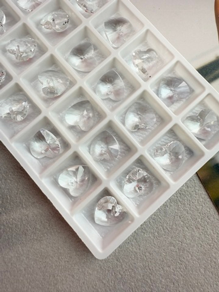 Подвеска сердце из хрустального стекла, heart 12 мм, 2 штуки, Прозрачный