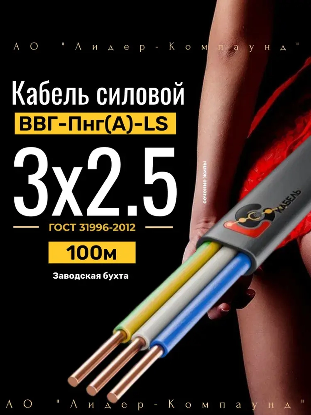 Кабель силовой ВВГ Пнг (А)-LS 3х2,5 ГОСТ 100м (Лидер-Компаунд)
