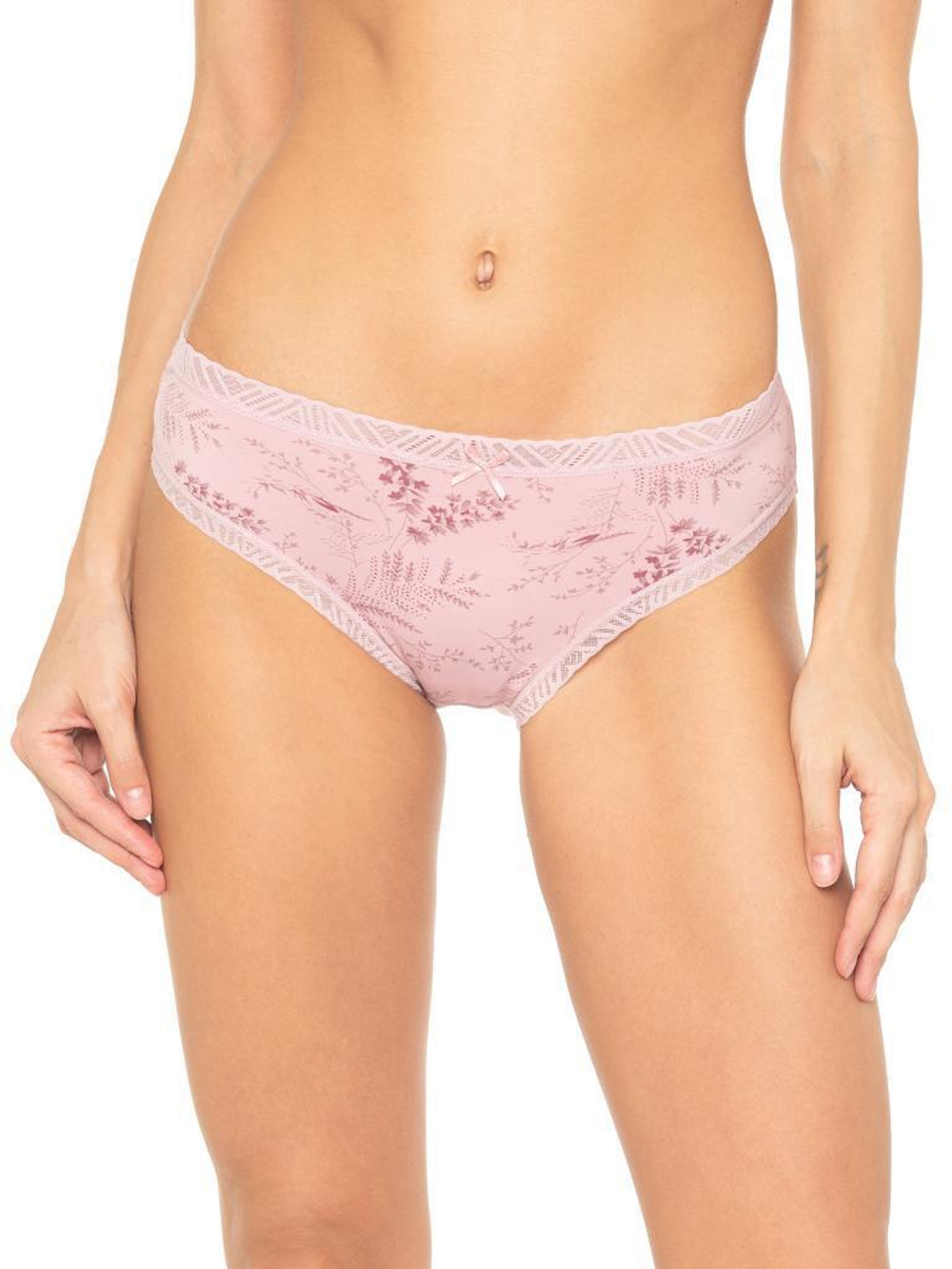 Нежные трусики-слипы с растительным принтом (Размер: XL) (Цвет: розовый)