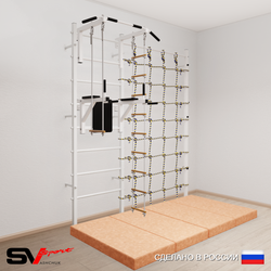 Шведская стенка Sv Sport усиленная 67940 (Турник стандарт/Брусья/Лестница/Трапеция/Мат 2м/Канатный лаз)