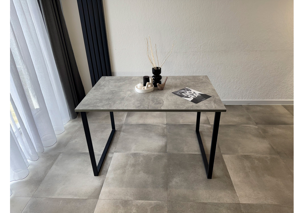 Стол деревянный Woodville Лиман 117 (157) x 77 бетон светлый, черный матовый, ножки черные