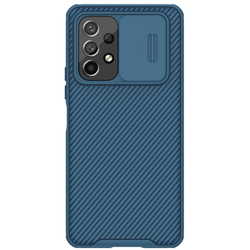 Чехол синего цвета усиленный для смартфона Samsung Galaxy A53 5G от Nillkin, серия CamShield Pro Case, с сдвижной крышкой для камеры