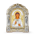 Ангел Хранитель, икона арочная с рамкой, белое дерево 266х335