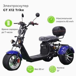 Электроскутер IKINGI X12 Pro TRIKE, трицикл, 3000 Вт, чёрный, 60В, 20Ач