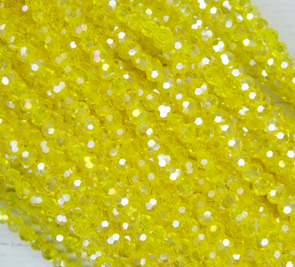 БШ006ДС3 Хрустальные бусины "32 грани", цвет: желтый AB прозрачный, 3 мм, кол-во: 95-100 шт.