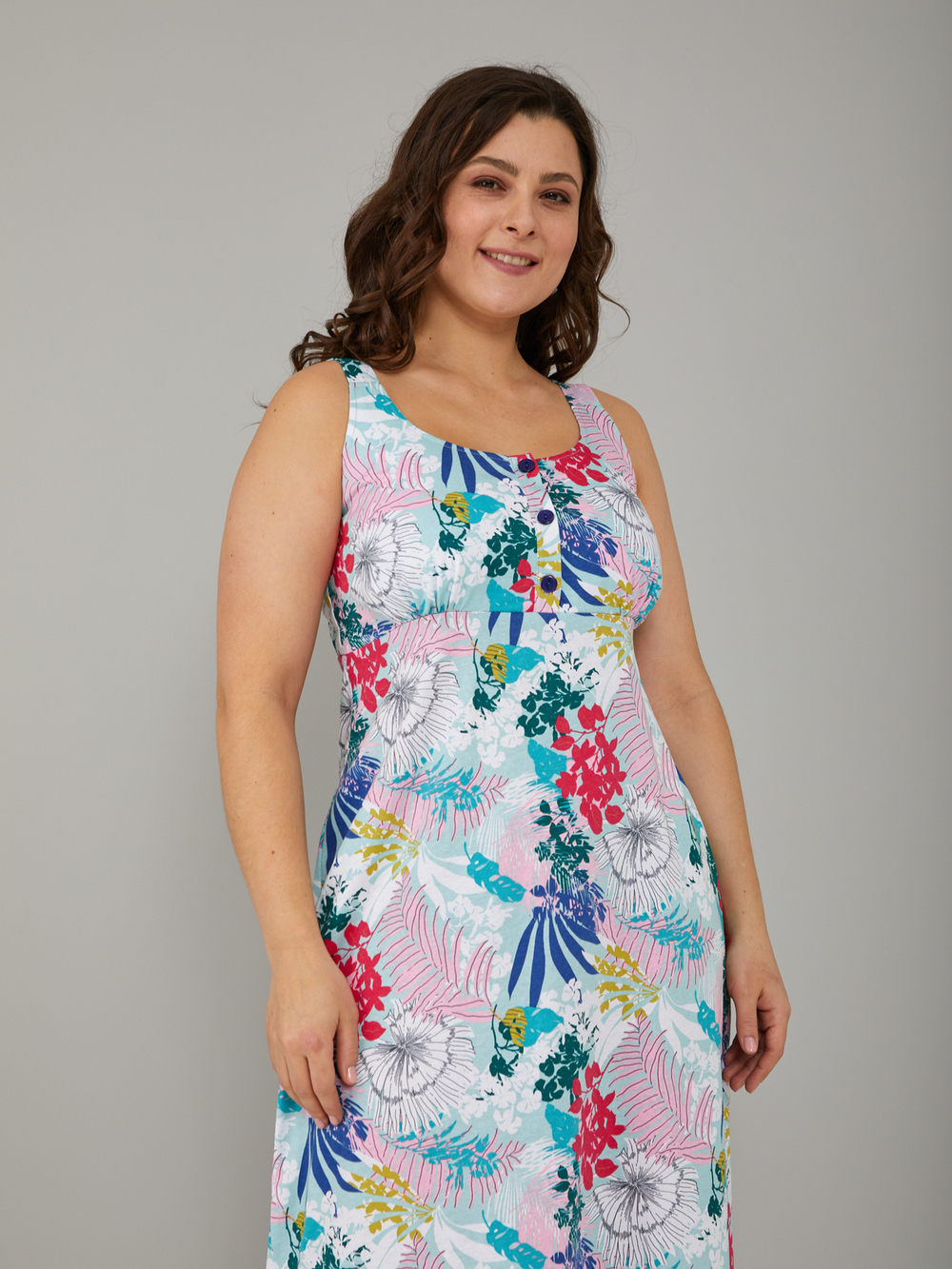 Платье П-015/серозеленый-тропик