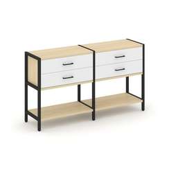 Shelf System Двухсекционный стеллаж двухярусный с ящиками SN.STM-222 Акация Лорка/Белый/Металл Черны