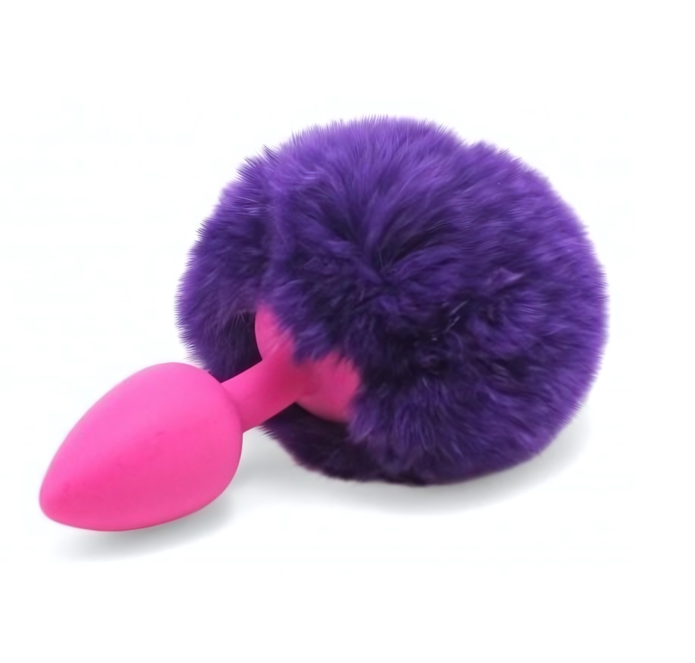 Анальная втулка розовая с заячим хвостом Medium 8,5 см