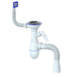 Сифон UNICORN для мойки, отвод для стир. маш. прямоуг. перелив,чашка нерж Ø 115, ручка-пластик B435VP