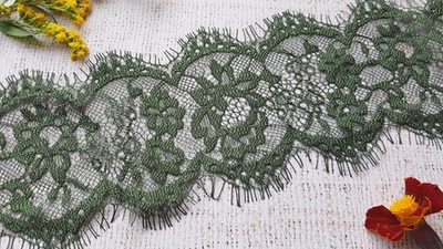 Кружево Французское, ш. 10,5 см, тёмный хаки