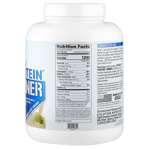 EVLution Nutrition, гейнер Stacked Protein®, со вкусом ванильного мороженого, 2,72 кг (6 фунтов)