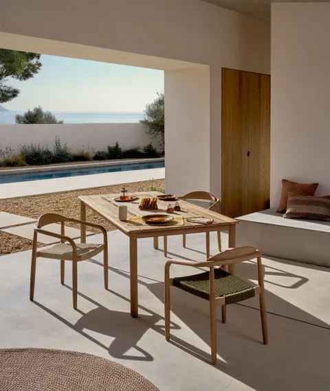 Уличный стул Nina из 100% массива акации и зеленой веревки