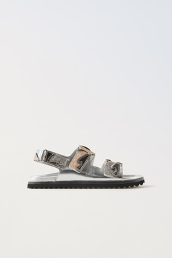 ZARA САНДАЛИИ С МЕТАЛЛИЧЕСКИМ БЛЕСКОМ, СЕРЕБРИСТЫЙ