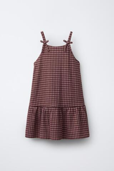 ZARA САРАФАН В КЛЕТКУ С БАНТАМИ, РОЗОВЫЙ