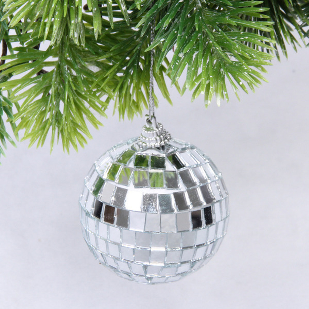 Новогодние шары 6 см (набор 6 шт) «Shining Disco», Серебро