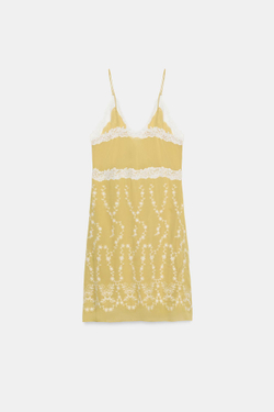 ZARA КОРОТКОЕ ПЛАТЬЕ С ВЫШИВКОЙ — ZW COLLECTION, ЛИМОННЫЙ