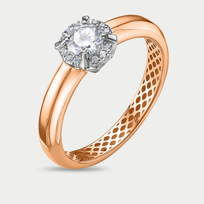 Помолвочное кольцо женское из розового и белого золота 585 пробы с фианитами (арт. дф1101584р)