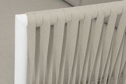 "Касабланка" диван 3-местный плетеный из роупа, каркас алюминий белый муар, роуп бежевый 20мм, ткань бежевая 15052