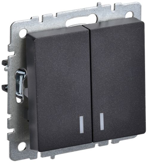 BRITE Выключатель 2-клавишный с индикацией 10А ВС10-2-1-БрЧ черный IEK