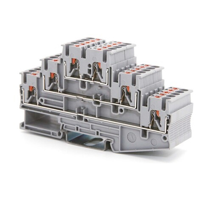 Клемма трехуровневая, зажим push-in, 6 точек подключения, 2.5 кв.мм, синяя