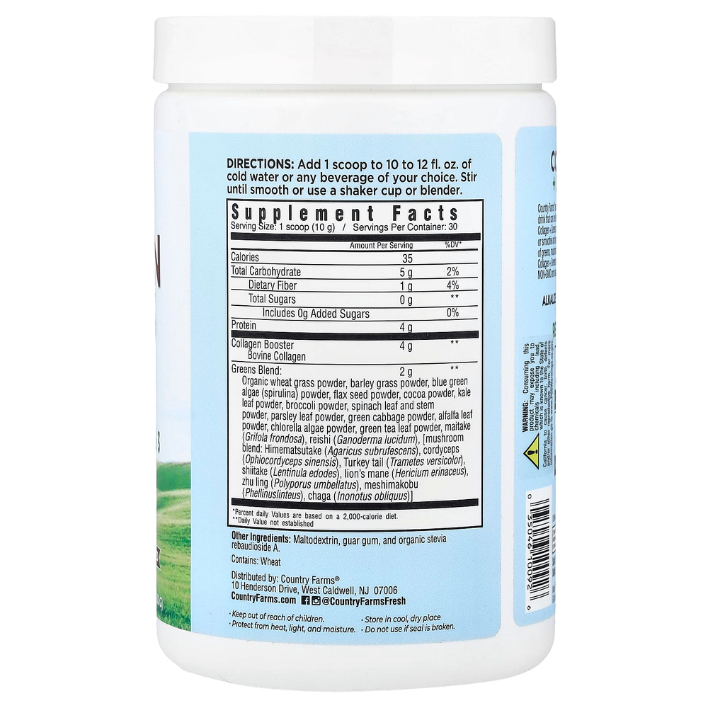 Country Farms, Коллаген и зелень, без ароматизаторов, 300 г (10,6 унции)