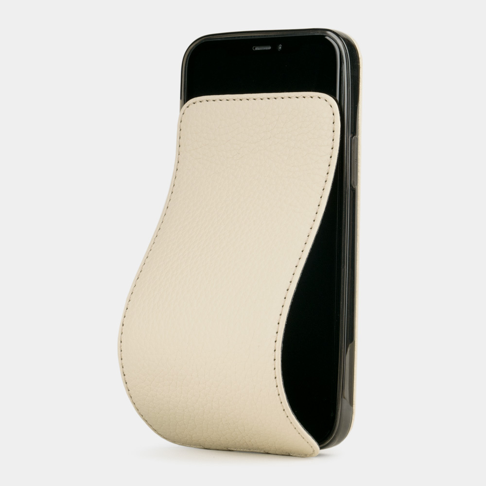 handcrafted calfskin wallet case for iPhone 12 mini cream