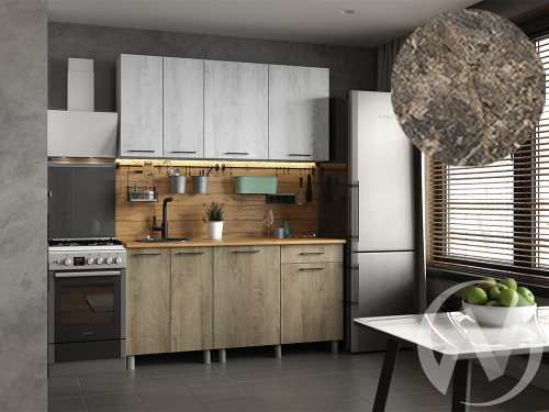 Кухня Одри 1.6м (корпус белый/дуб остин серый; дуб остин бежевый) 38мм королевский опал