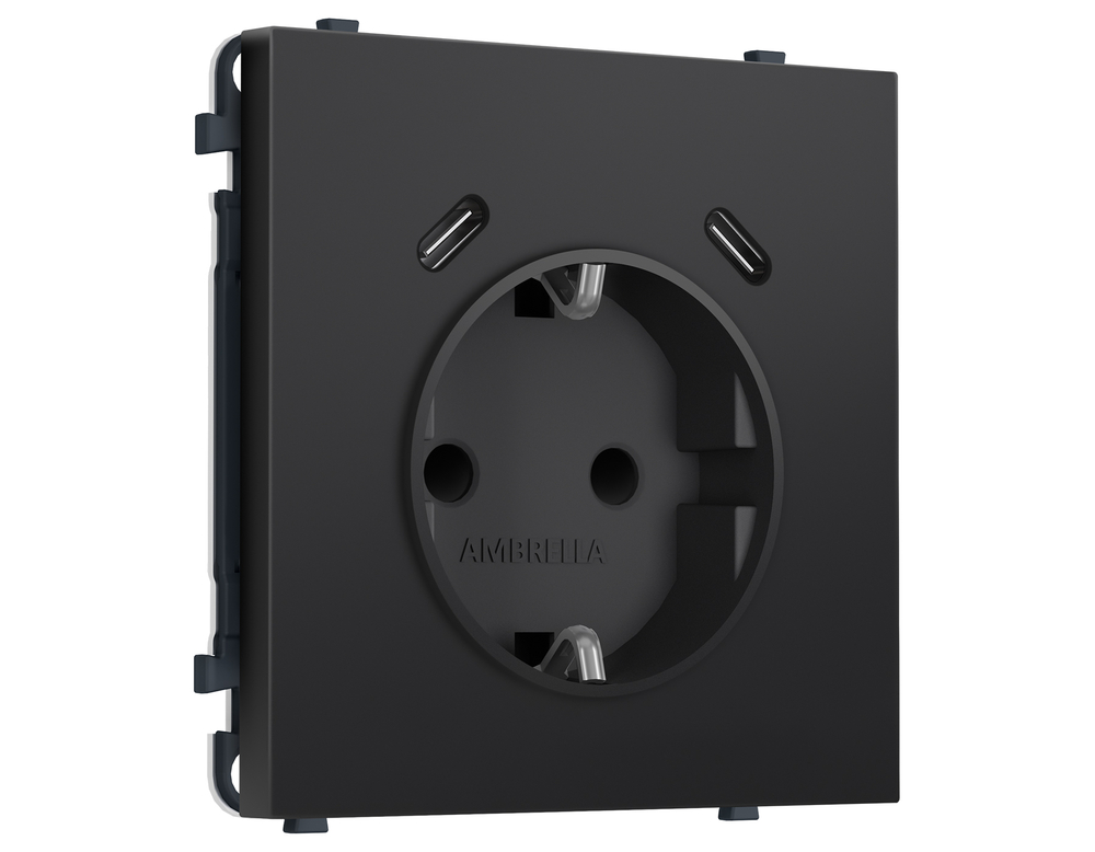 MS810510 Комплект механизма электрической розетки SIGMA Черный матовый 2USB С+C 20W (быст. зар.) с/з с/ш 16A-250V QUANT PRO (SP8105, PR165)