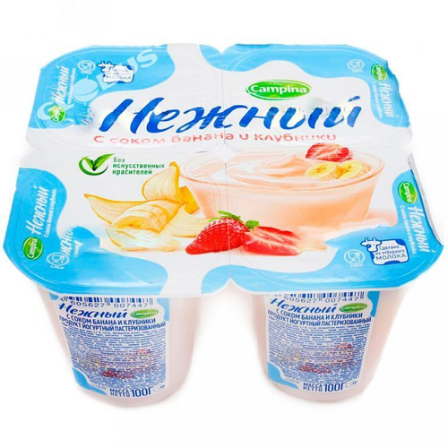 Йогурт Campina Нежный с соком банан-клубника 0,1% 95 г