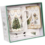 Кружка керамическая 300мл «Щелкунчик» в наборе с ложкой и подставкой, в подарочной коробке