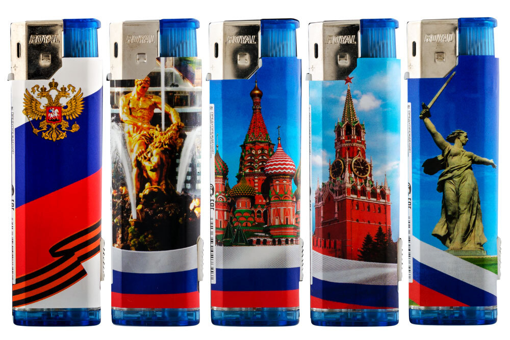 Зажигалки Пьезо с фонарем ROYAL  HL-329 (памятники) (1*50шт*20бл)