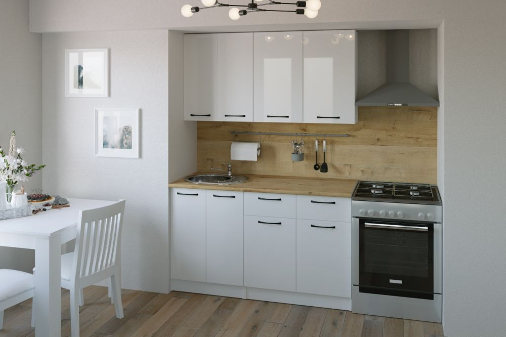 Кухонный гарнитур Жасмин экстра 1 3000мм (Белый глянец/Белый, Дуб бунратти)