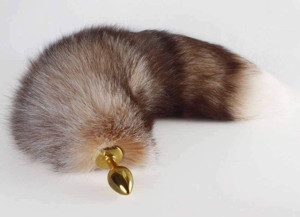 Золотистая анальная пробка с бежево-коричневым хвостом (Цвет: золотистый)