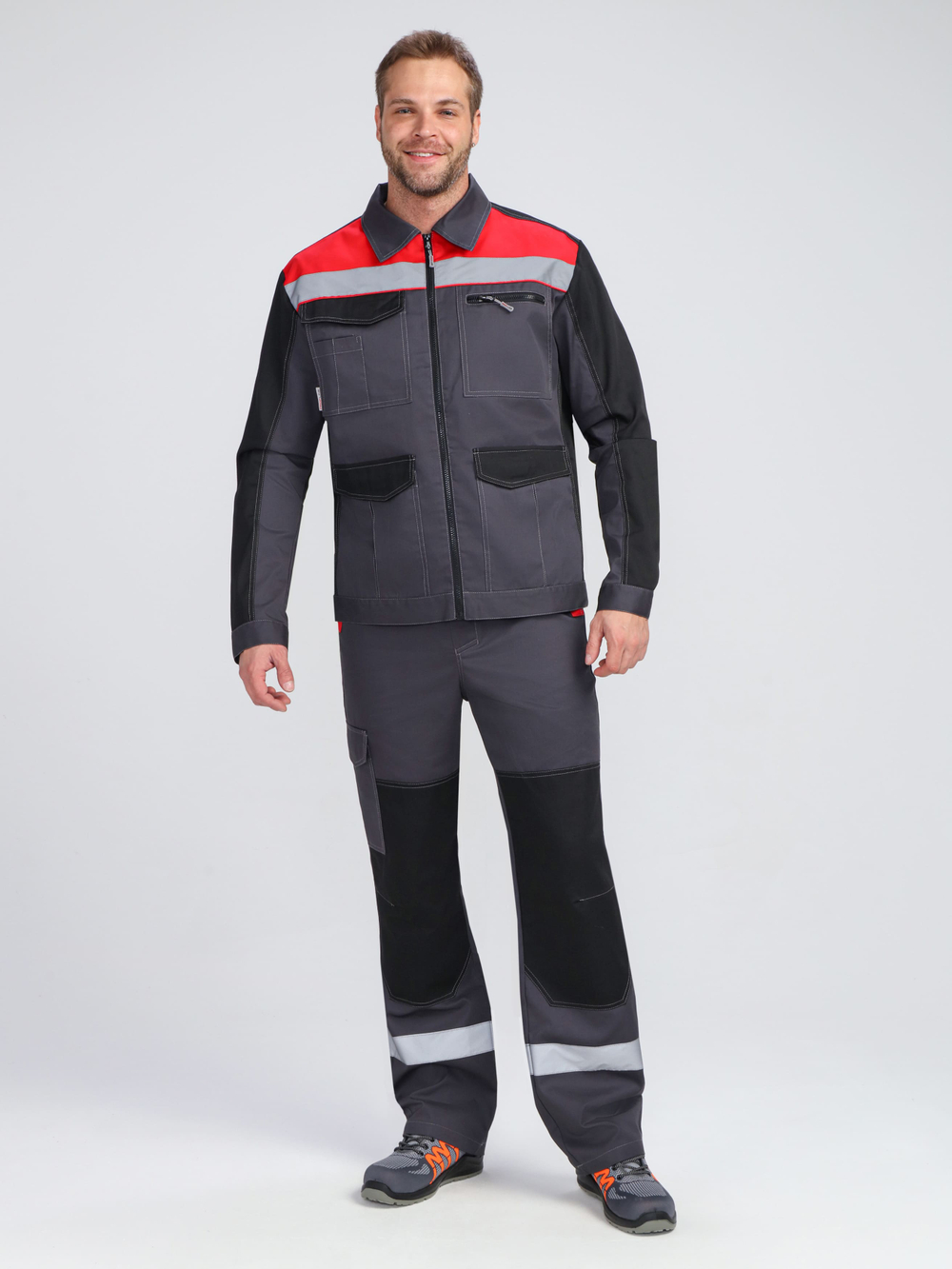 Костюм ProfLineBase-1 (тк.Твил,210) брюки, т.серый/черный/красный