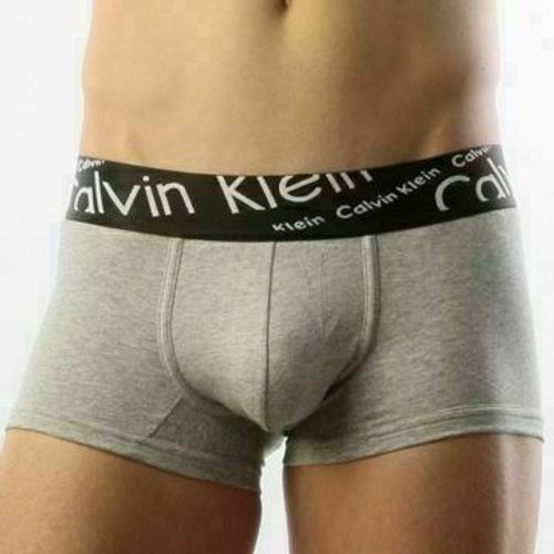 Мужские трусы боксеры серые с черной косой резинкой Calvin Klein Black Waistband Italics Boxer Grey