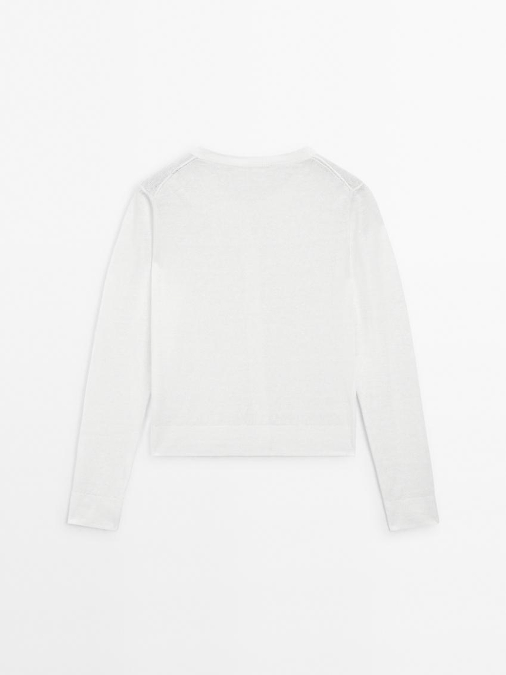 Massimo Dutti Трикотажный кардиган из 100% льна, белый