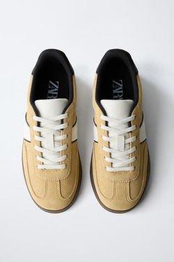 ZARA КОЖАНЫЕ КРОССОВКИ, ГОРЧИЧНЫЙ