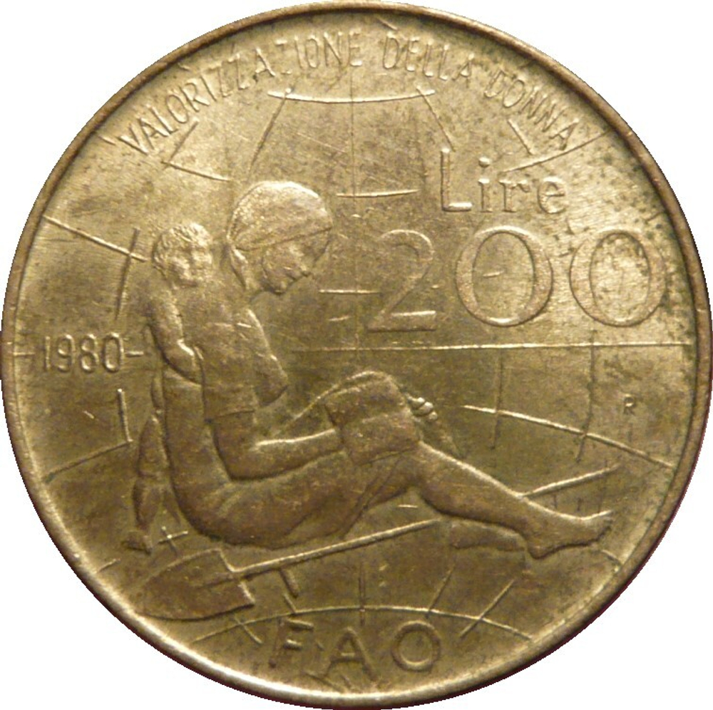 Italy 200 Lire 1980 R "FAO – International Women's Year", AU