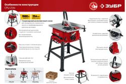 Напольный распиловочный станок ЗУБР 1900 Вт, со станиной СРЦ-254с