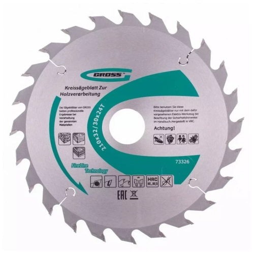 Диск пильный 210*32мм 24з+ кольцо 32/30мм// Gross 73326