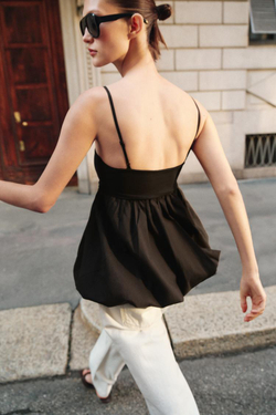 ZARA КОМБИНИРОВАННЫЙ ТОП ОБЪЕМНОГО КРОЯ, КОРИЧНЕВЫЙ