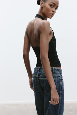 ZARA ТОП С ВЫРЕЗОМ ХАЛТЕР, ЧЕРНЫЙ