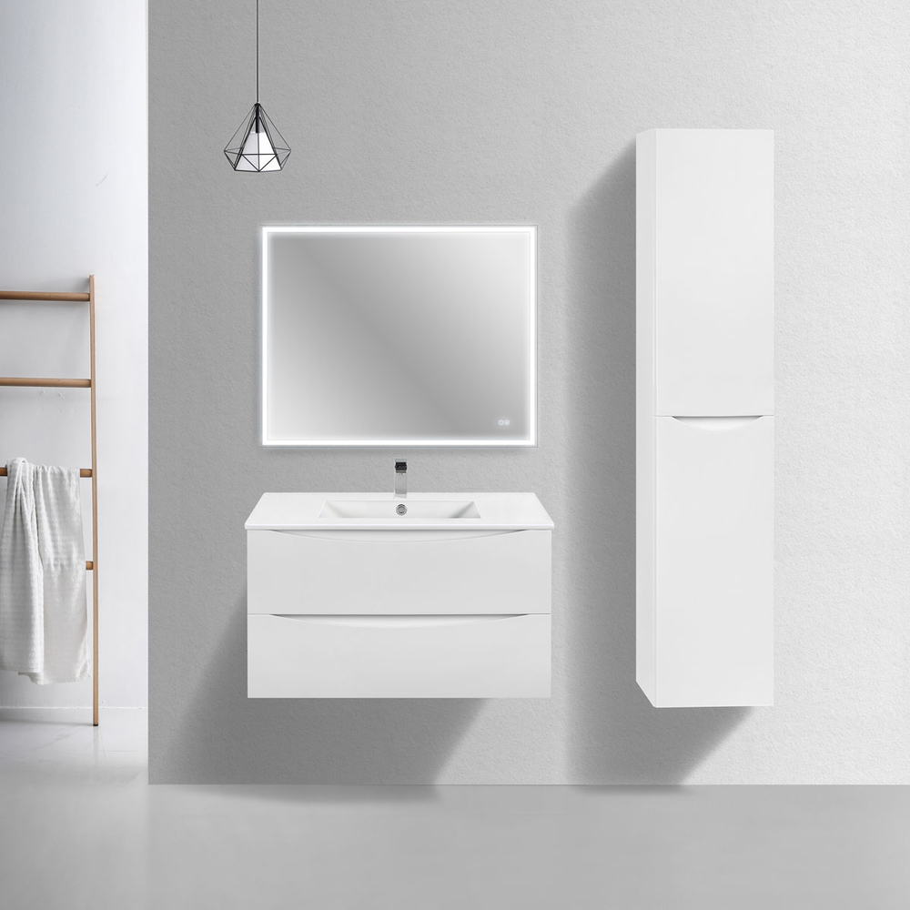 Тумба под раковину Vincea Mia Slim 900 подвесная, 2 выкатных ящика soft close, G.White