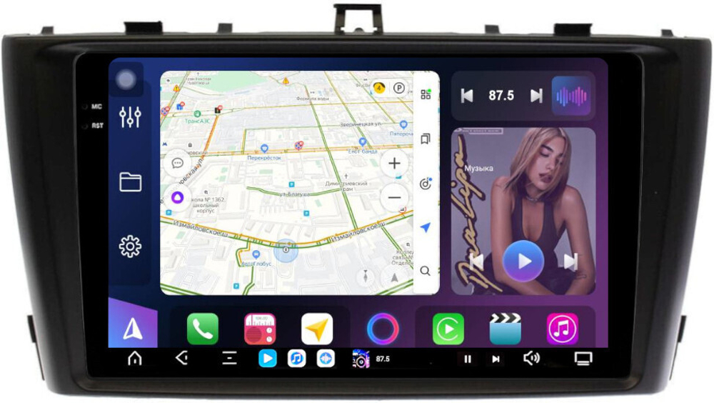 Магнитола для Toyota Avensis T270 2008-2015 (рамка черная) - FarCar GX9-8010B монитор 9.5" 2K QLED на Android 14, TS20, 6+128Гб, CarPlay, 4G SIM-слот