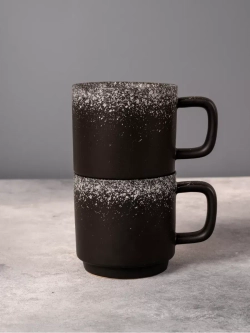 Набор 6 кружек черные матовые с белым чашки фарфор 275 мл