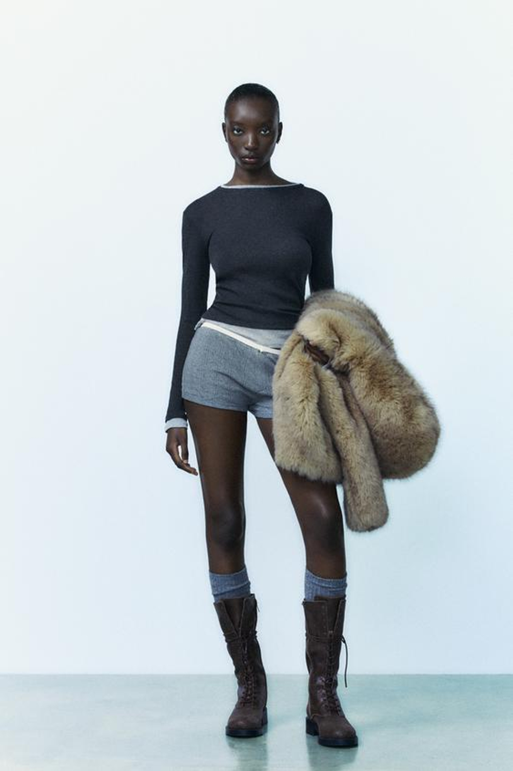 ZARA ДВОЙНОЙ ТОП, ТЕМНО-СЕРЫЙ С МЕЛАНЖЕВЫМ ЭФФЕКТОМ