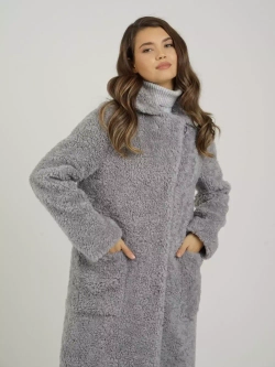 Шуба женская чебурашка тедди пальто из шерсти мериноса, серый, SilverFox