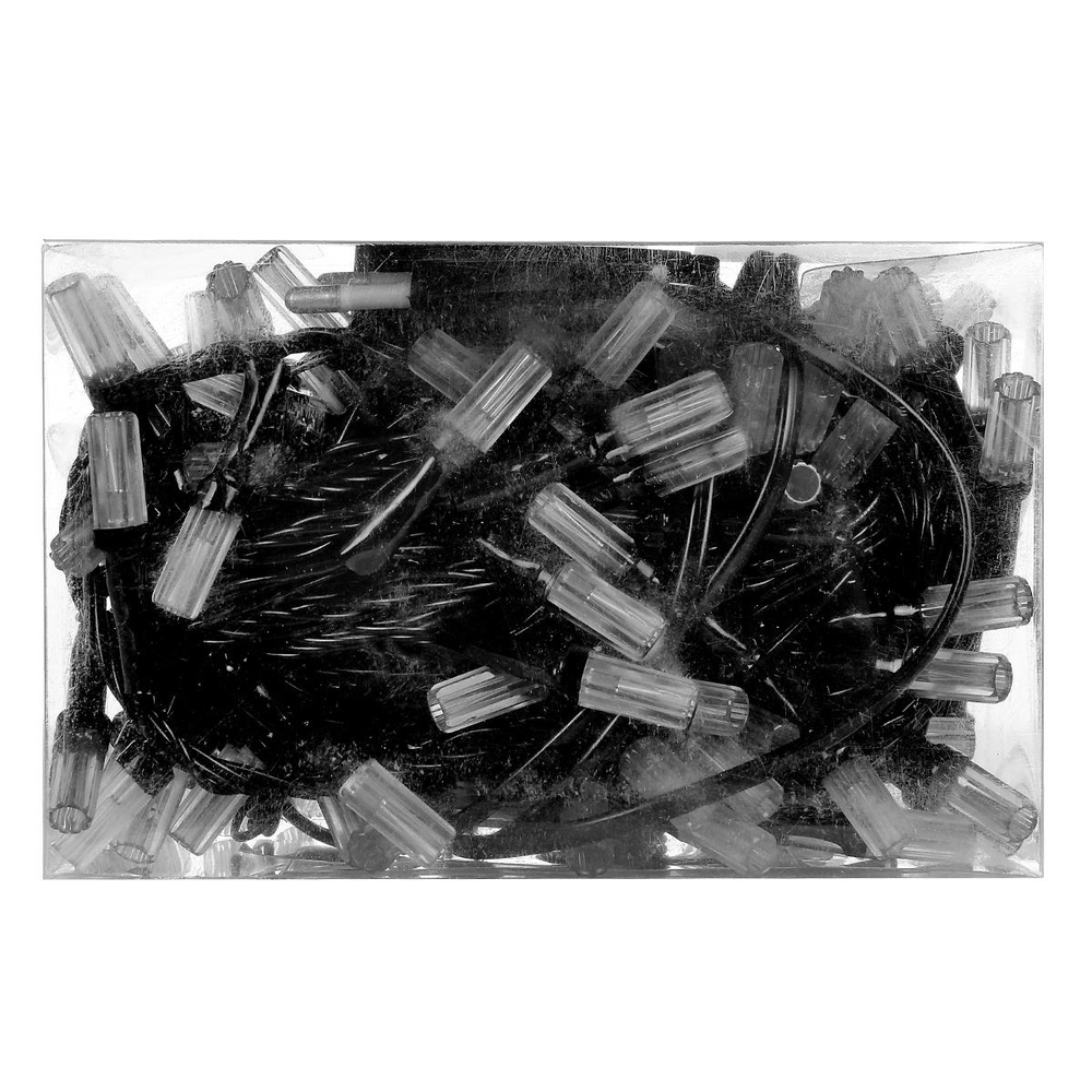 Электрогирлянда LED одноцветная белая 100 ламп, 9 м, 4 режима мигания, черный провод, в конце розетк